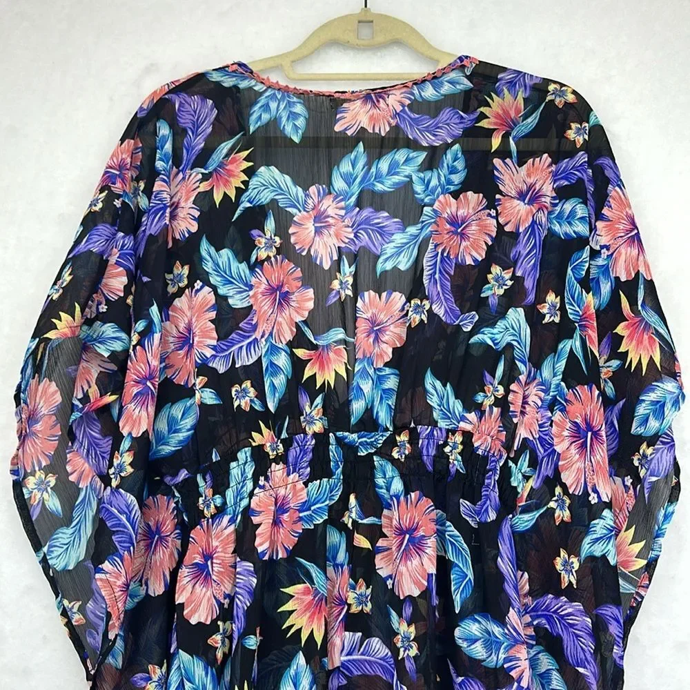 Miken TROPICAL FLORAL Print Smocked Waist Cover-up, Sz M
